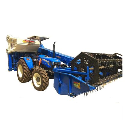 The harvester is built for efficiency and features advanced cutting, threshing, and separation mechanisms commonly found in larger combine harvesters.
