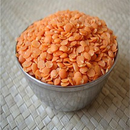 The lentils are small, round, and have a deep reddish-brown color.