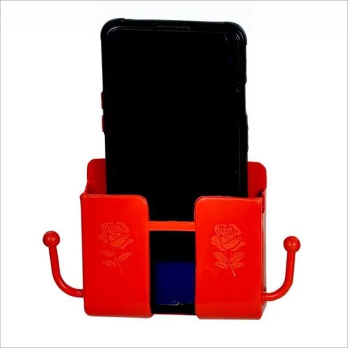 Red Wall Mount Mobile Phone Holder: A Red Wall-Mounted Holder For Securely Holding Mobile Phones.