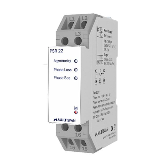 White 90X22.5X67.5Mm Phase Sequence Relay - A Phase Sequence Relay With Specific Dimensions And White Color Housing.