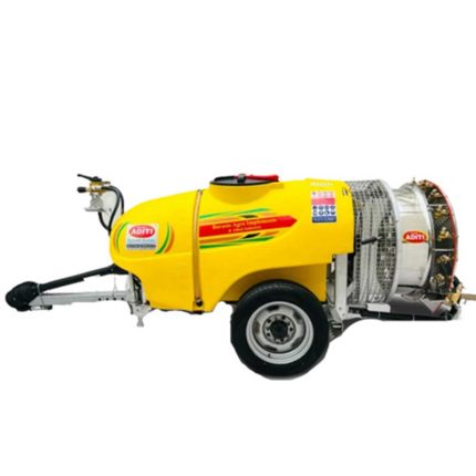 This yellow semi-automatic equipment is designed to be trailed behind a tractor for efficient and convenient operation.